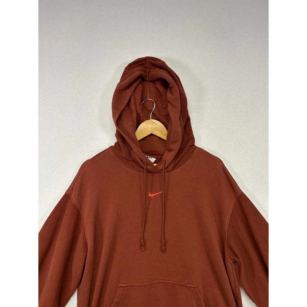 Streetwear Gorpcore Nike Mens S Tall Rust Brown Center Mini Swoosh Hoodie